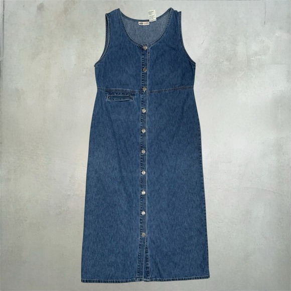 Faded Glory Dresses & Skirts - Vintage Faded Glory Sleeveless Button Up Dark Wash Denim Maxi Dress SIZE M 8/10